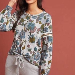 Dolan Left Coast Women Top Size Small Gray Blue Floral Striped Sleeve